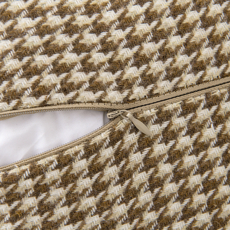 Decorative Houndstooth Textured Throw Pillow Cover with Piped Edge