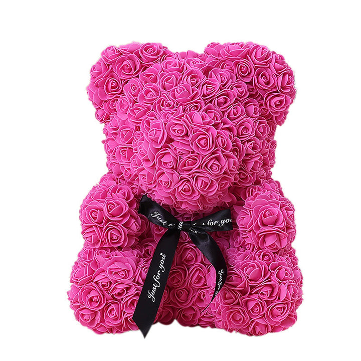 Foam Rose Teddy Bear Gift Sculpture With Satin Ribbon Bow