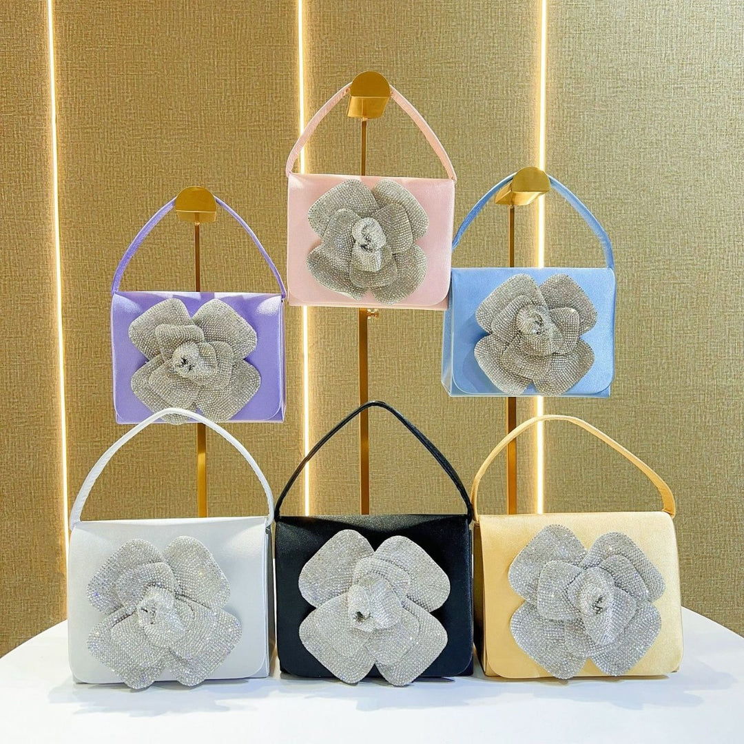 Floral Rhinestone-Embellished Evening Bag