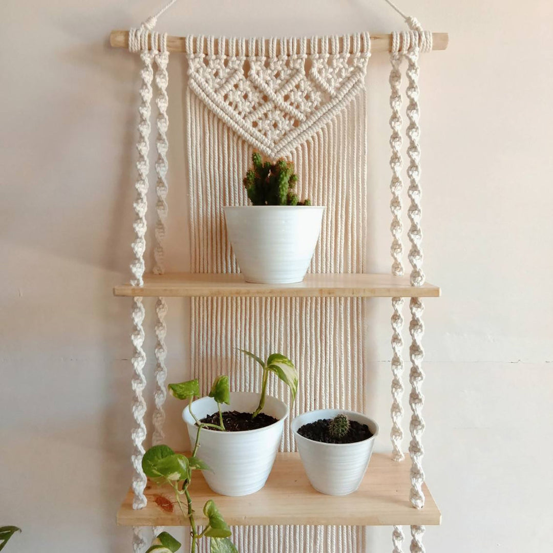 Macrame Plant Shelf with Decorative Hanging Design Kalsten