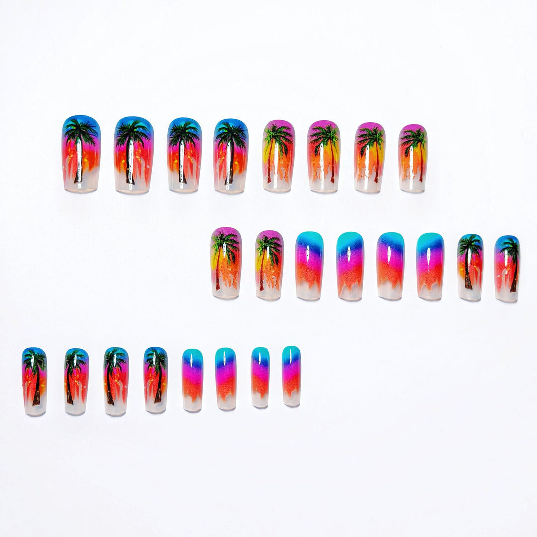 Artificial nails with tropical palm and sunset design Kalsten