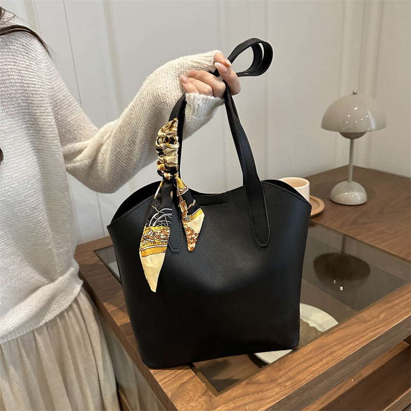 Sophisticated Scarf-Accented Tote Bag