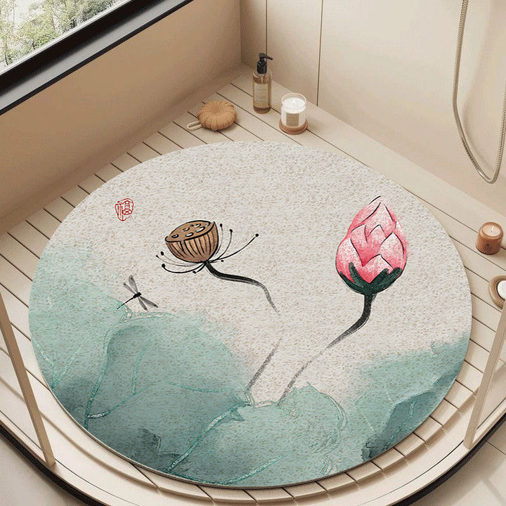 Floral Design Circular Bath Mat Kalsten