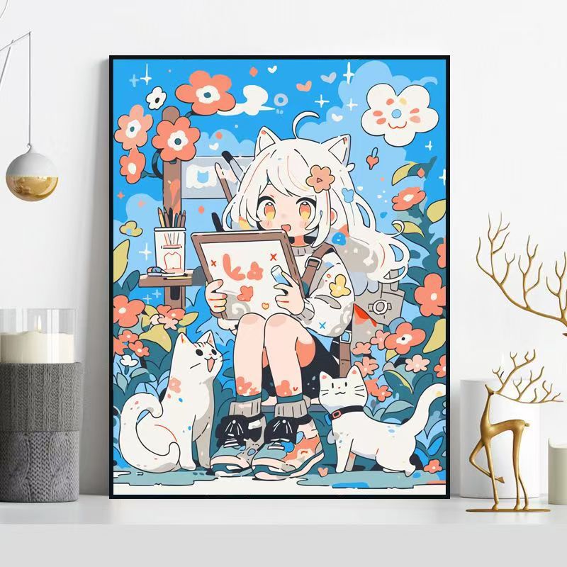 Whimsical Cat-Themed Illustration Wall Art Kalsten