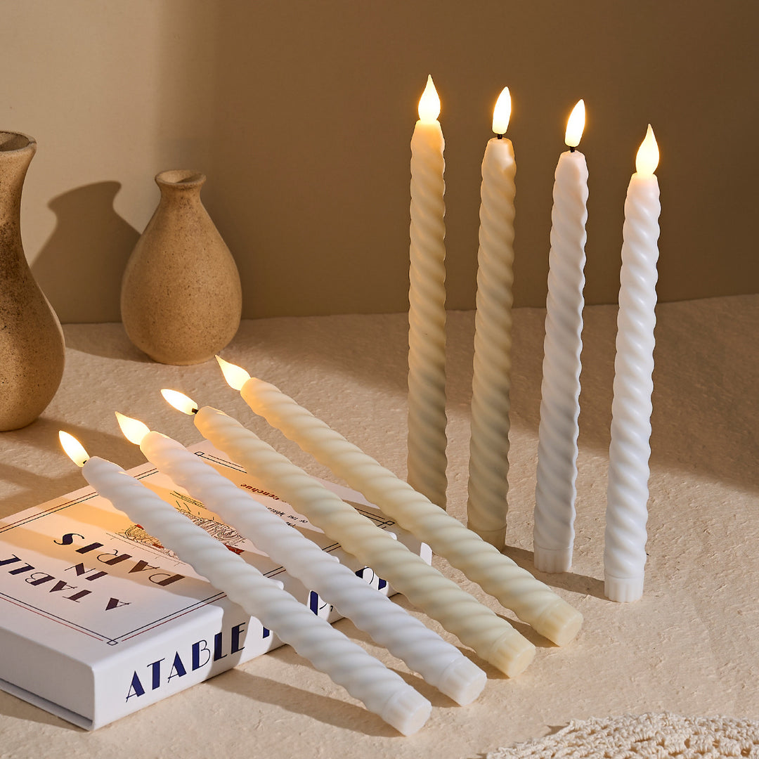 Long-Burning Spiral Dripless Taper Candles with Stabilizing Base