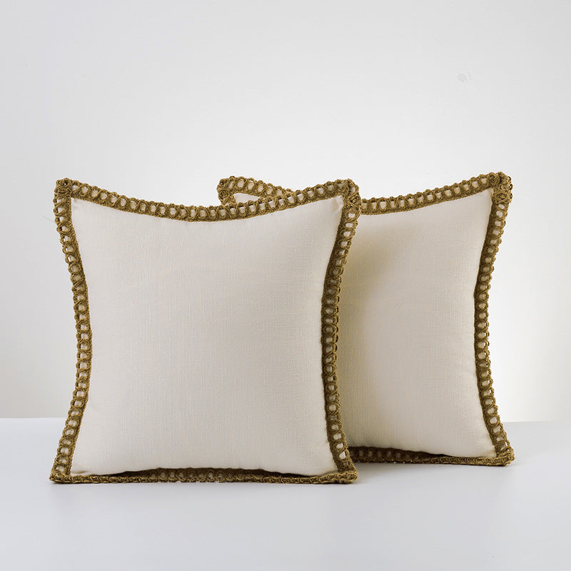 Decorative Linen Throw Pillow Pair with Braided Fringe Trim