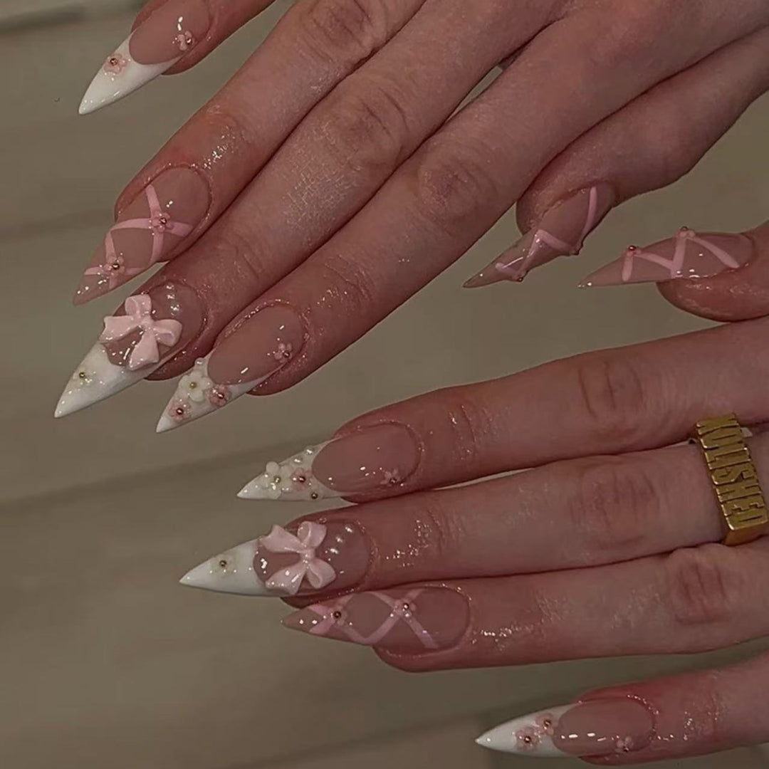 Artful Nail Art with Romantic Bows and Flowers Kalsten