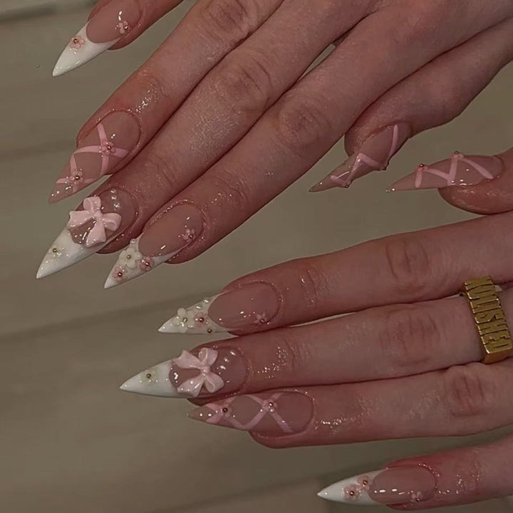 Artful Nail Art with Romantic Bows and Flowers Kalsten