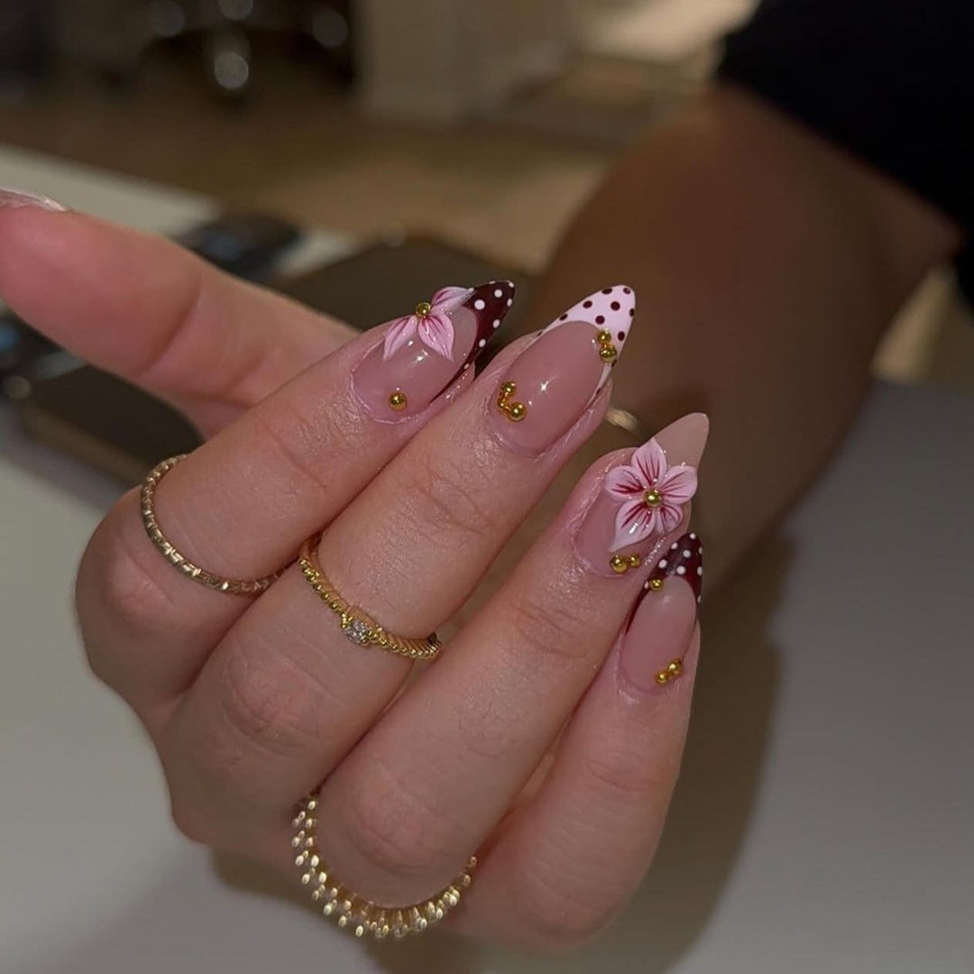 Floral Accent Stiletto Nail Art Enhancements Kalsten