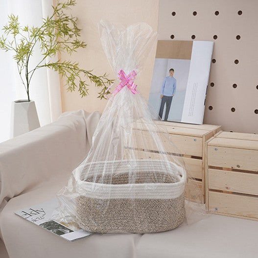 Natural storage basket with ribbons Kalsten