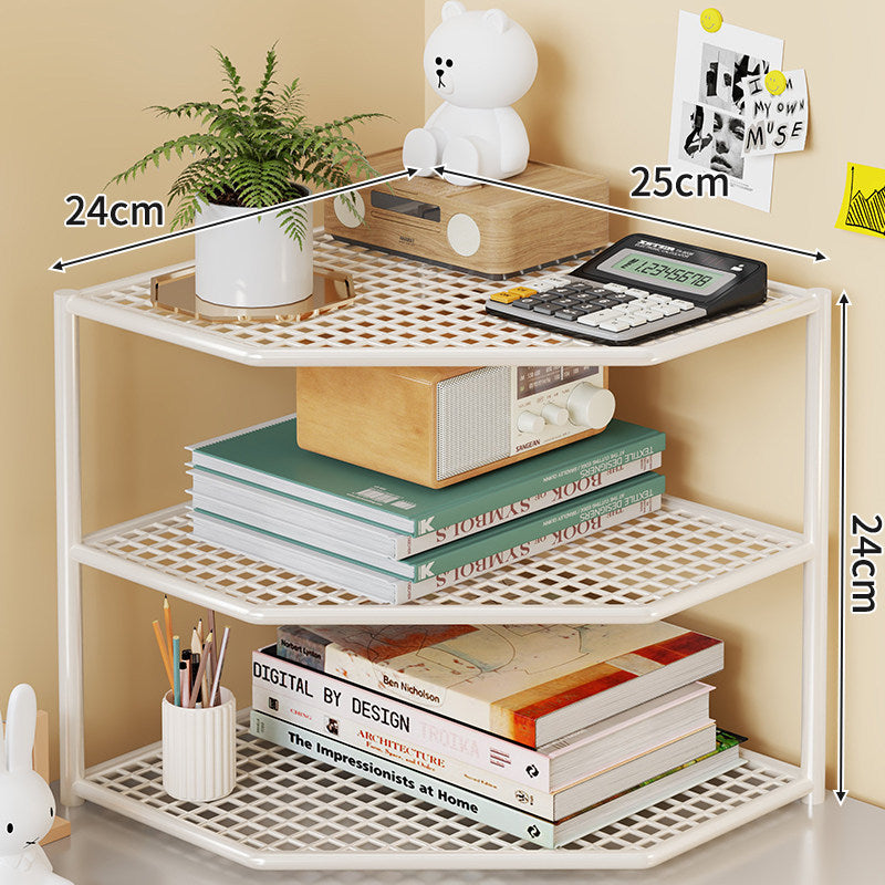 Triple-Tier Corner Metal Mesh Storage Shelf Unit for Bathroom Kitchen Living Room