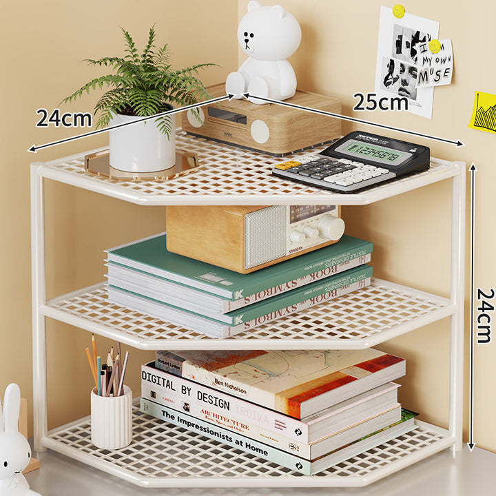 Triple-Tier Corner Metal Mesh Storage Shelf Unit for Bathroom Kitchen Living Room
