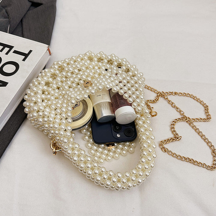 Metallic Pearl-Embellished Handbag