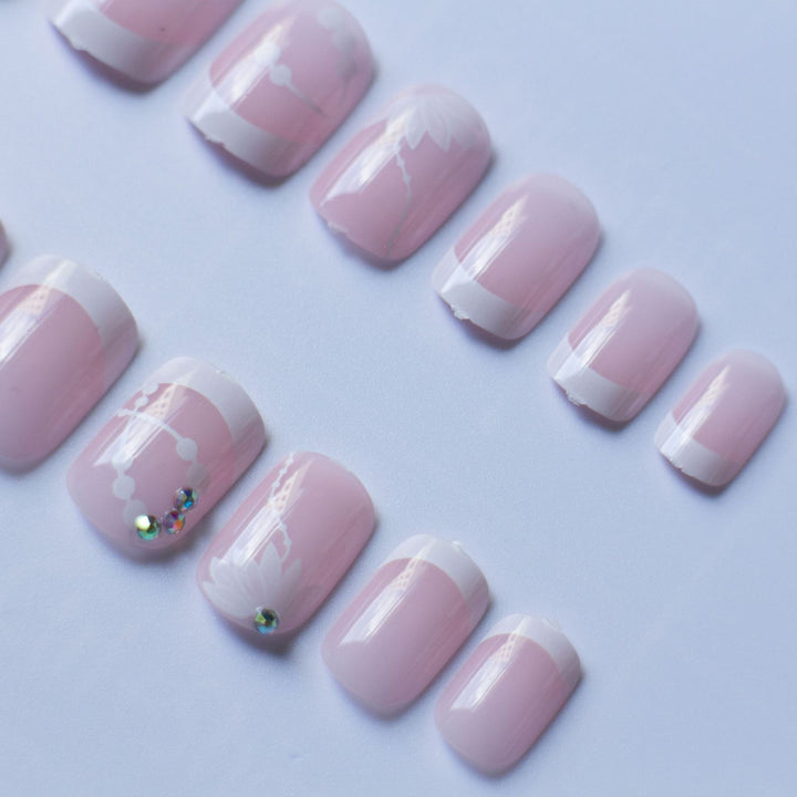 Elegant French Tip Floral Nail Art