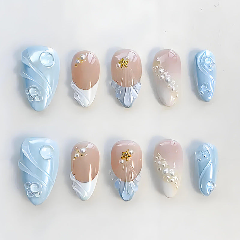 Artificial nail set with elegant pearl and glitter variations Kalsten