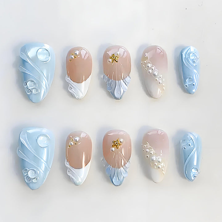 Artificial nail set with elegant pearl and glitter variations Kalsten