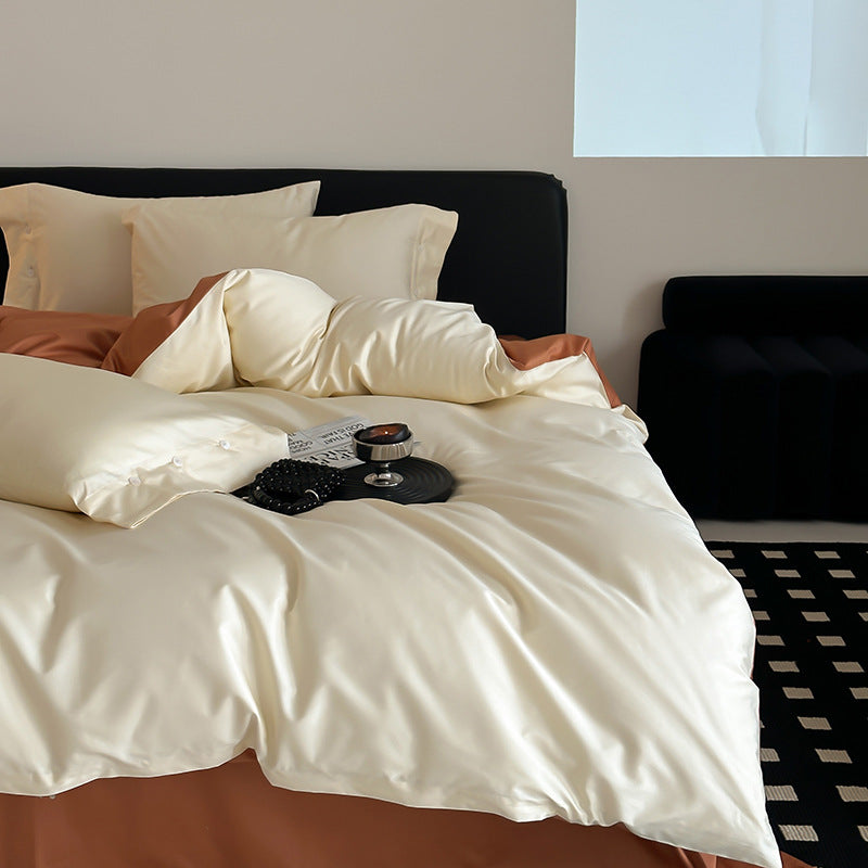 Reversible bedding set made of fine cotton satin with button placket and contrasting back