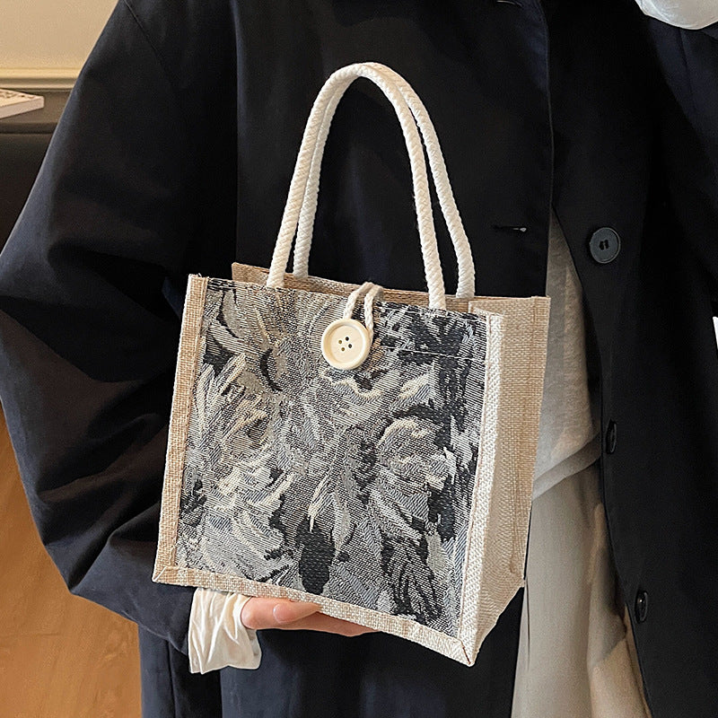 Floral Embroidered Tote Bag