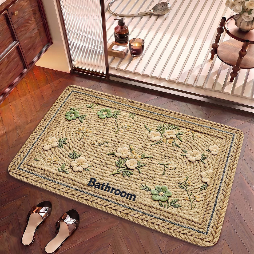 Floral Embroidered Bathroom Rug for Interiors