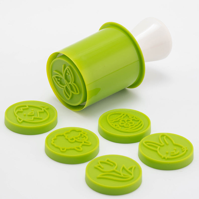 Interchangeable Round Cookie And Fondant Embossing Plunger With Multiple Patterned Silicone Discs