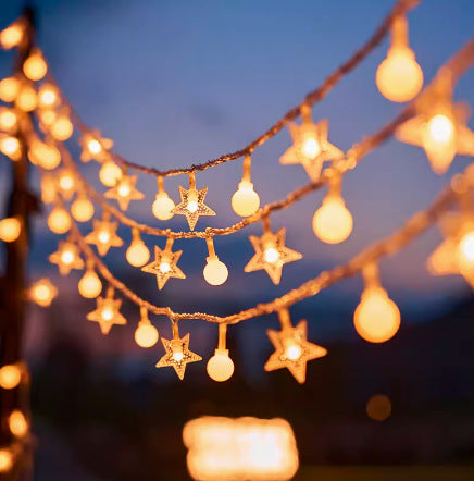 Warm White Star And Globe LED String Garland With Battery Pack And Weatherproof Bulbs Kalsten