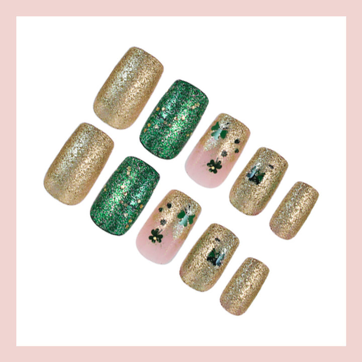 Artificial nail set with sparkling accents and floral patterns Kalsten