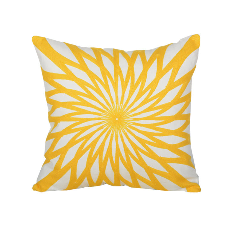 Sunburst Geometric Embroidered Cotton-Linen Throw Pillow Cover