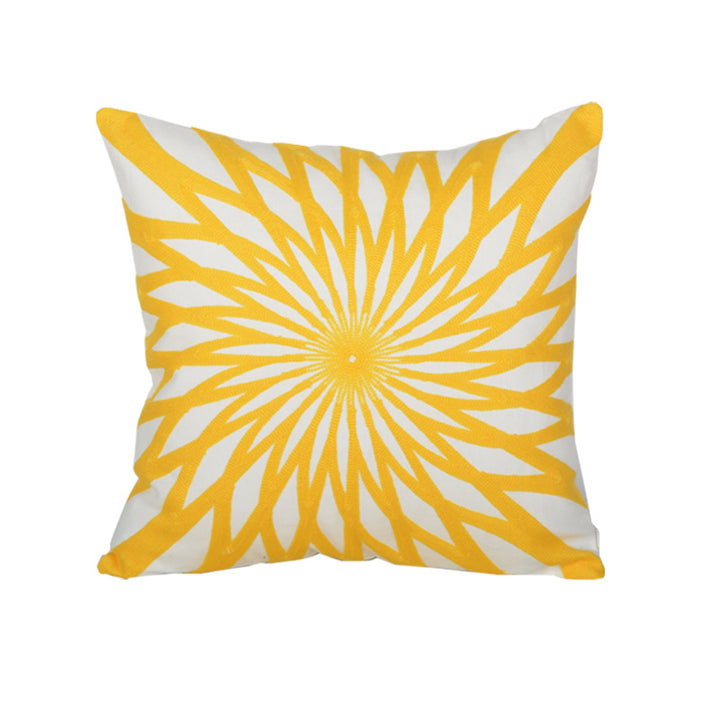 Sunburst Geometric Embroidered Cotton-Linen Throw Pillow Cover