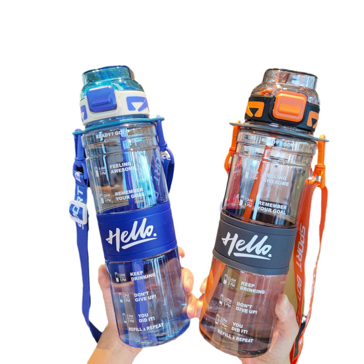Women's large sports water bottle with motivational time markings Kalsten