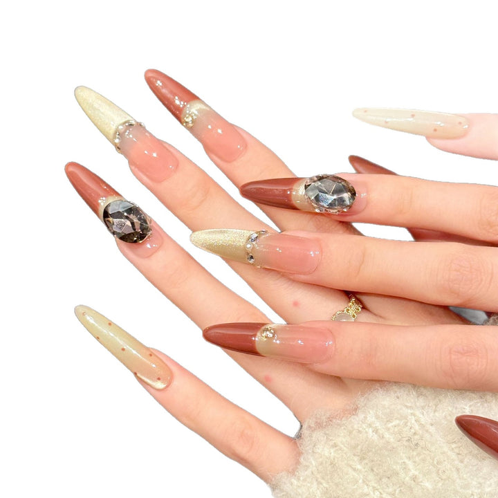 Artistic Stiletto Press-On Nail Art Set with Gem Accents