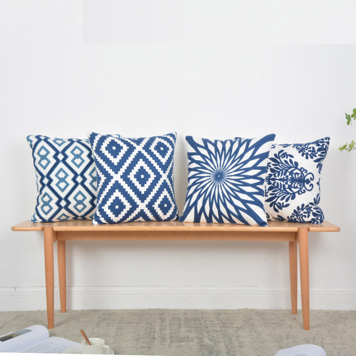 Decorative Geometric Cotton Throw Pillow Cover with Hidden Zipper and Removable Insert