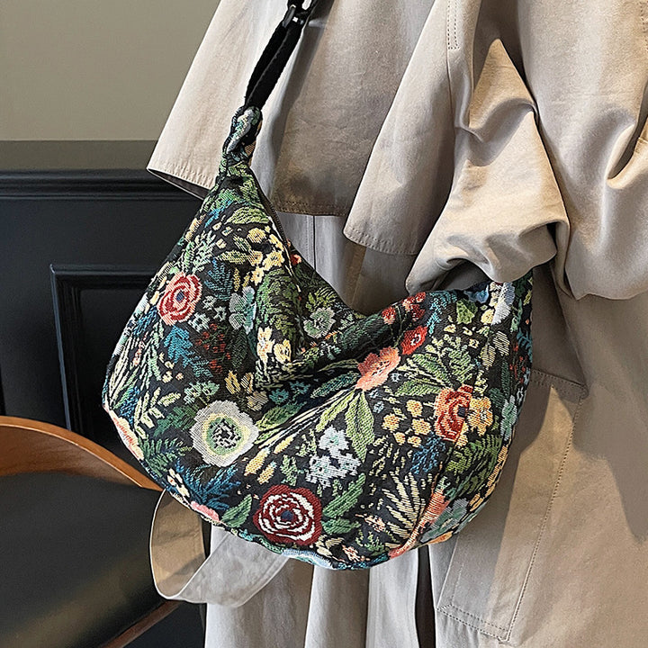 Floral Patterned Canvas Shoulder Bag