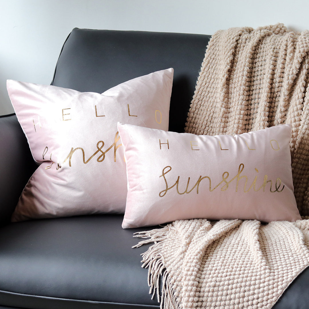 Plush Velvet Rectangular Lumbar Accent Pillow with Metallic Script Embroidery and Hidden Zip