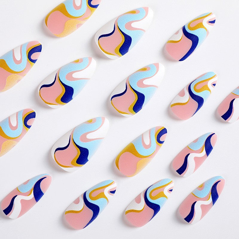 Artificial nails with modern wave-shaped design Kalsten