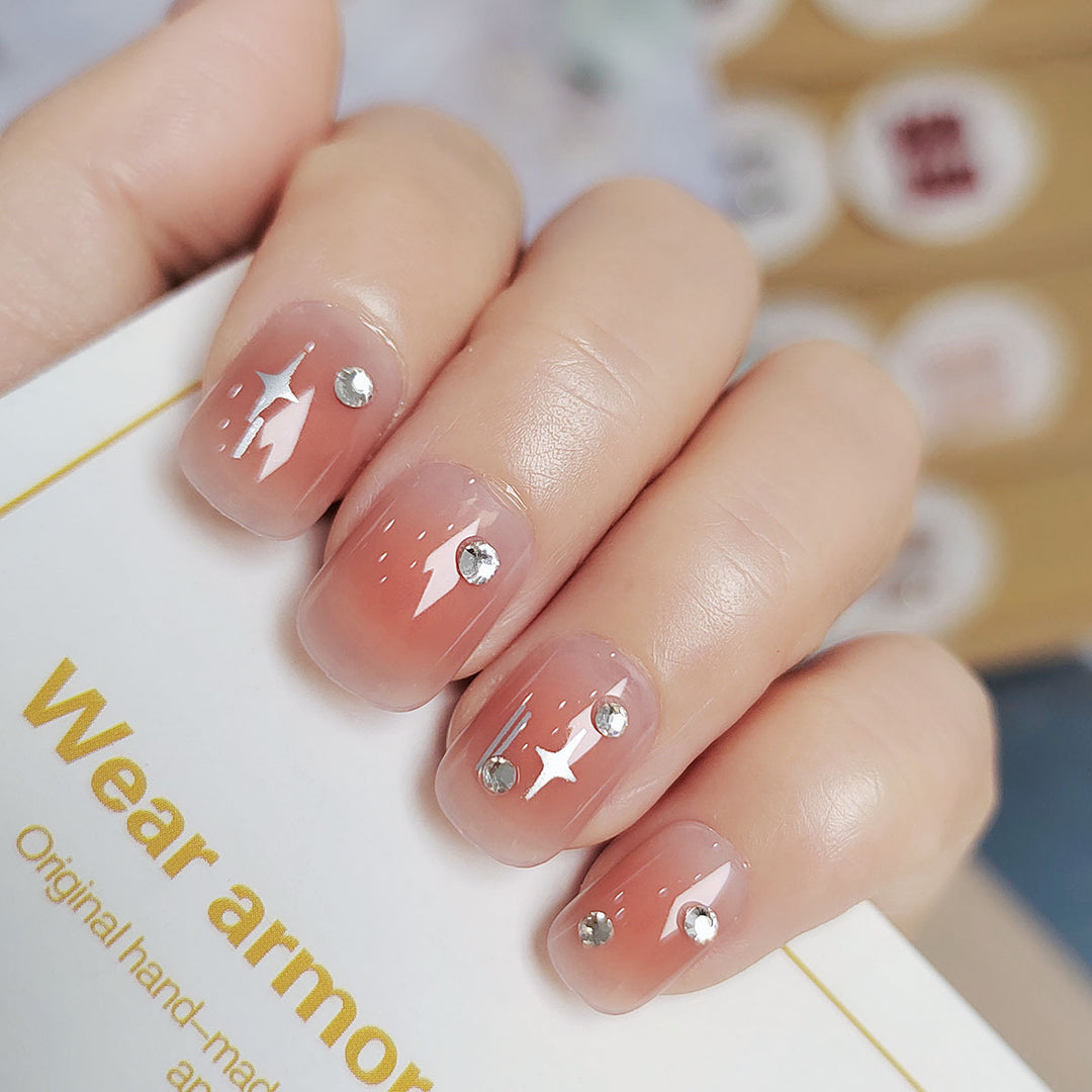 Elegant Crystal-Embellished Press-On Nail Art