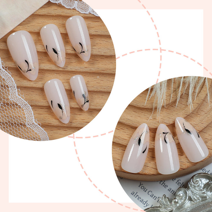 Decorative Press-On Nail Set with Artistic Floral Design kalsten