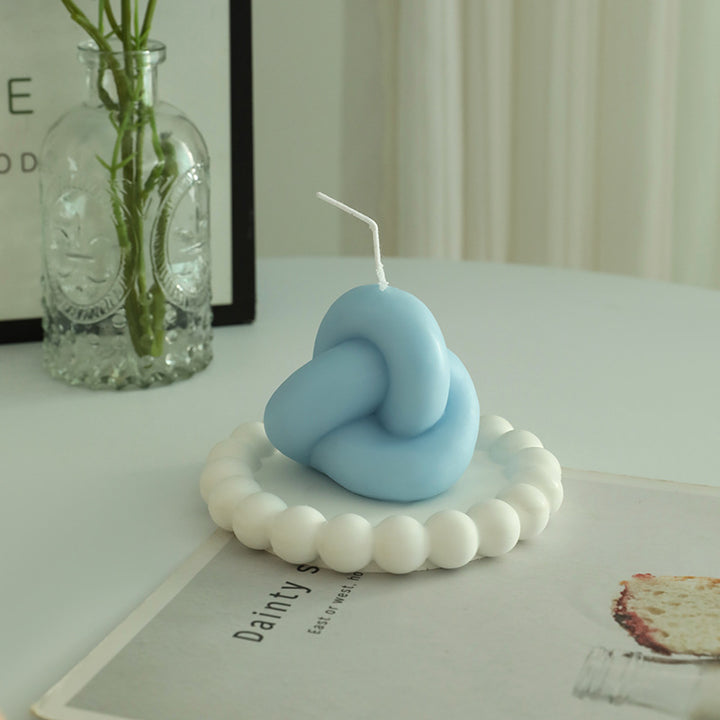 Hand-Poured Sculptural Knot Candle with Beaded Ceramic Tray