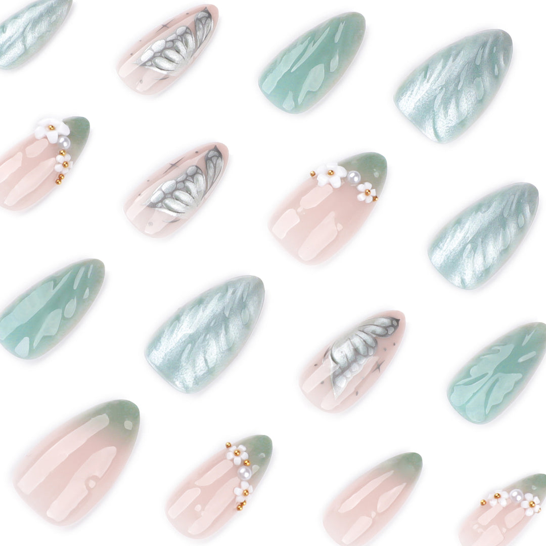 Artful stiletto nails with floral and decorative design Kalsten