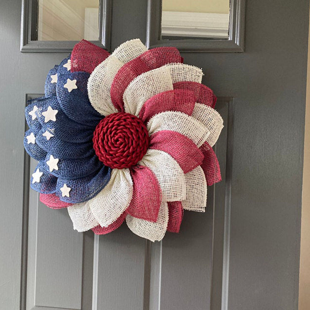 Unisex nan patriotic burlap starburst wreath with layered mesh petals and jute rosette center Kalsten