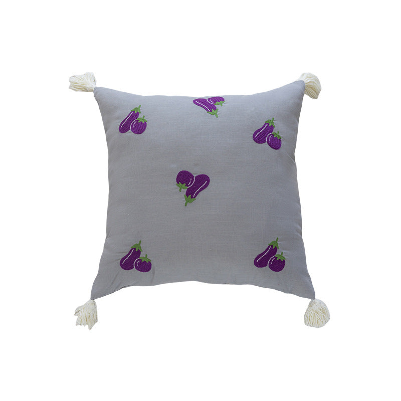 Embroidered Pineapple Tassel Decorative Throw Pillow
