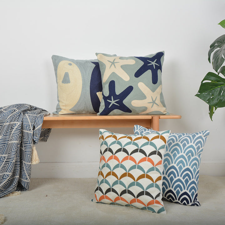 Coastal Starfish Jacquard Square Cushion with Hidden Zipper and Removable Insert
