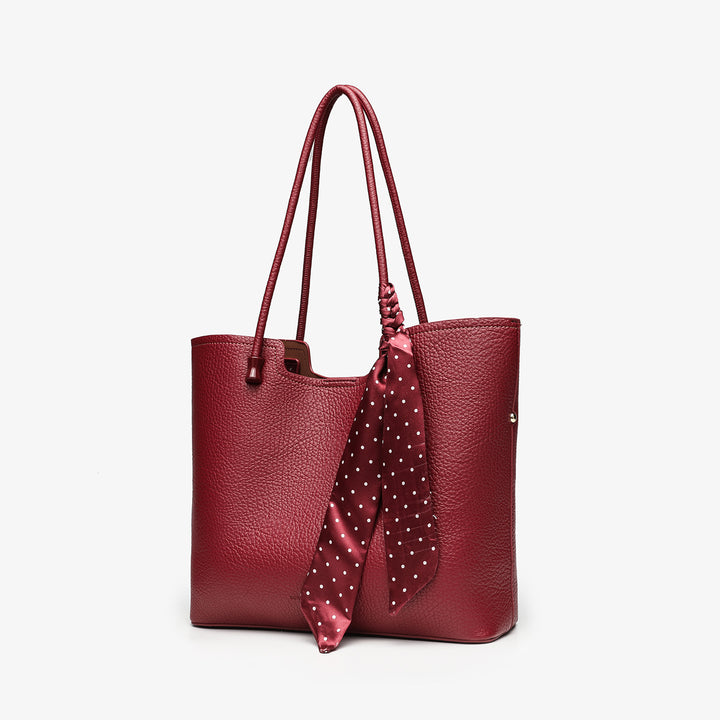 Elegant Leather Tote Bag with Decorative Scarf