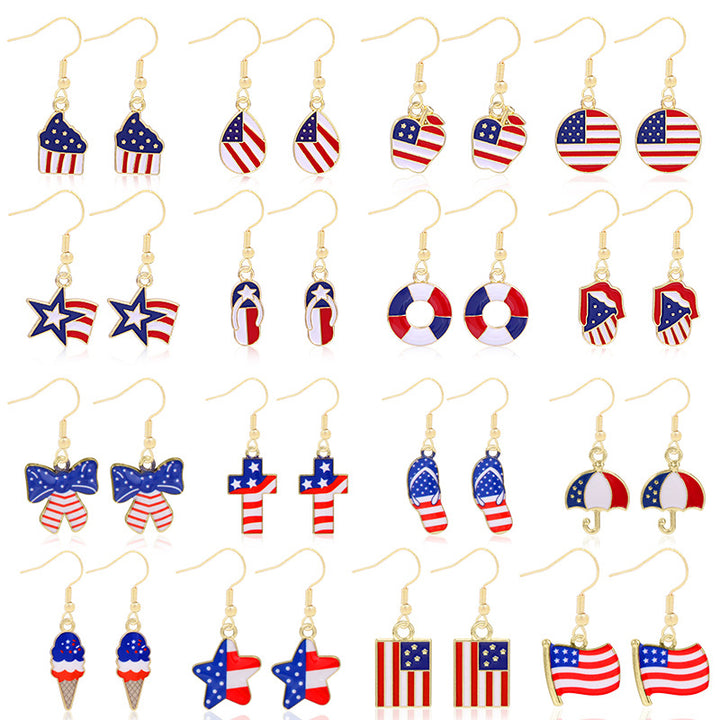 Women's lightweight star earrings with enamel flag design and fishhook Kalsten