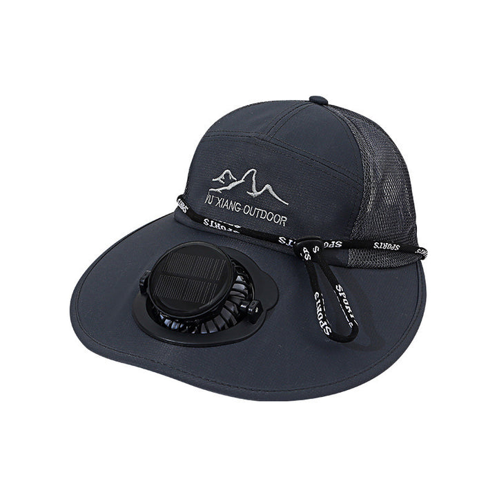 Ventilated outdoor sun hat with integrated solar fan detachable solar panel breathable mesh and adjustable chin strap Kalsten