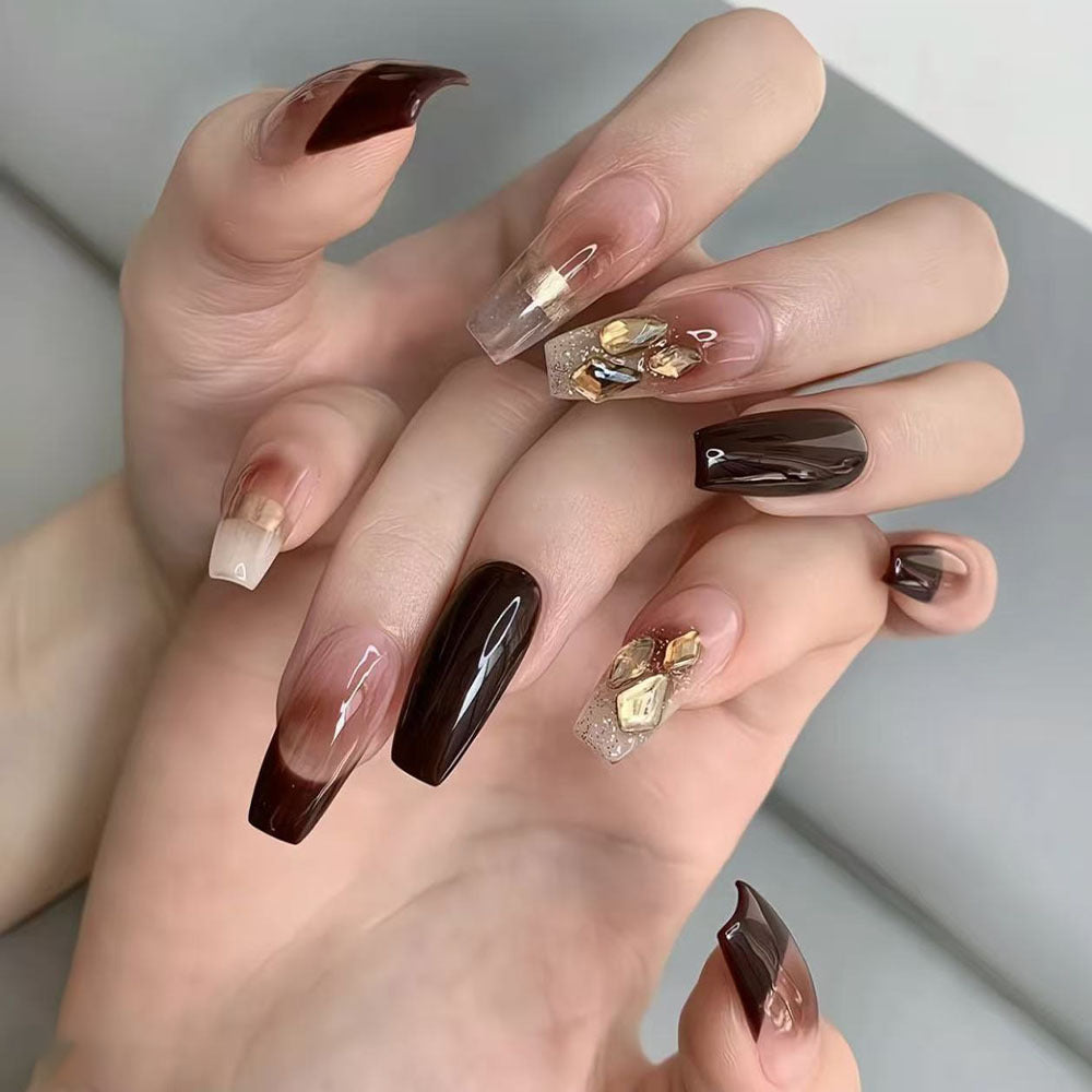 Artificial nails with luxury embellishments and stylish color gradients Kalsten
