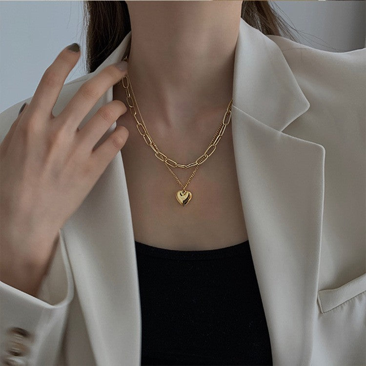 Heart Chain Layered Necklace Kalsten