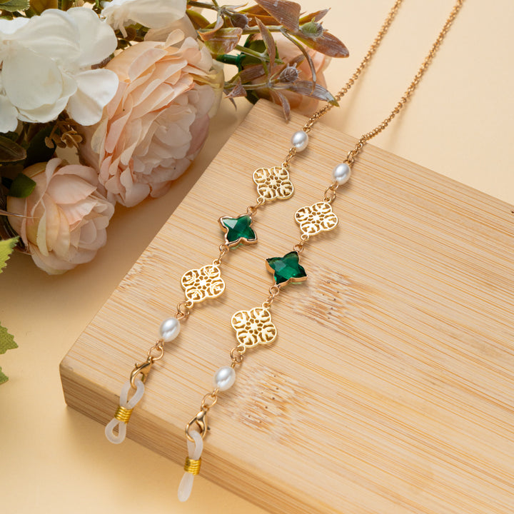 Elegant Gemstone and Pearl Eyewear Chain Kalsten