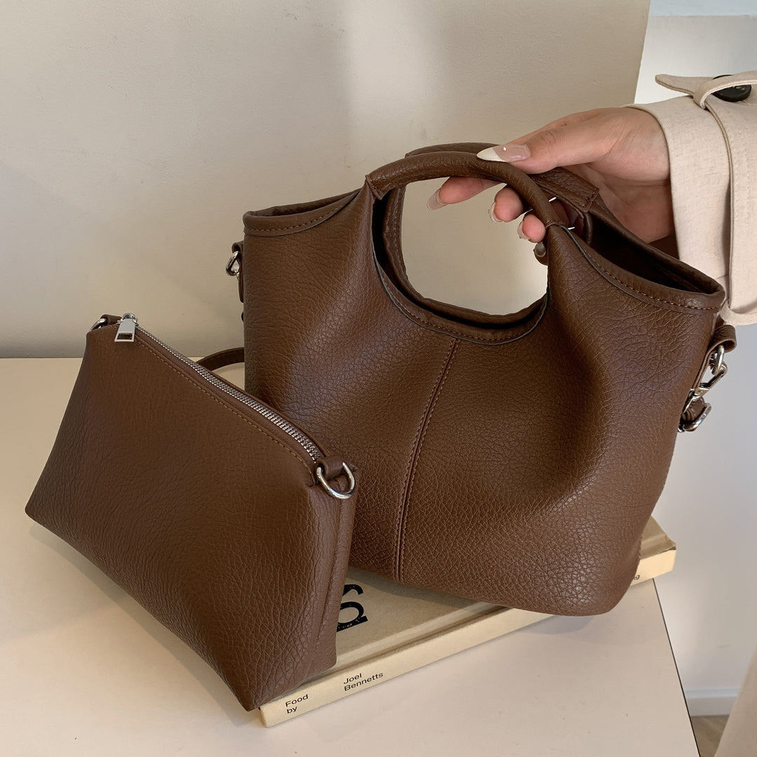 Versatile Leather Tote with Detachable Pouch