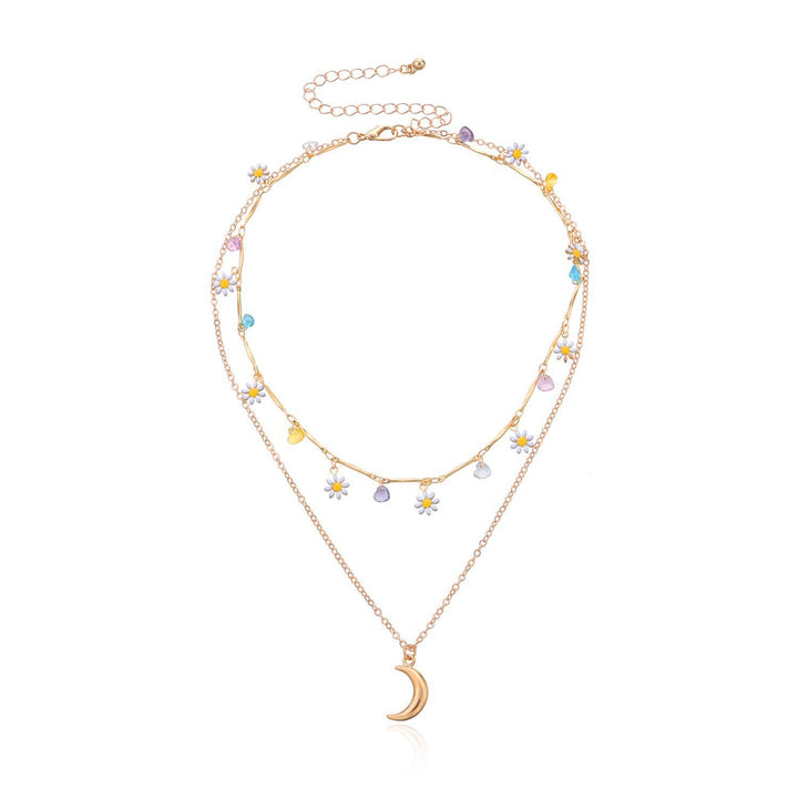 Layered Moon and Daisy Pendant Necklace Kalsten