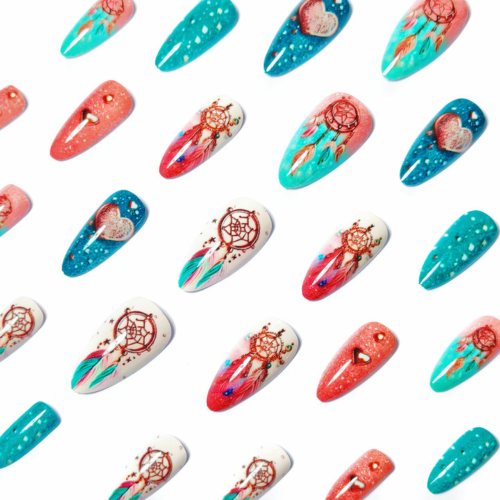 Artificial nails with intricate dreamcatcher design Kalsten